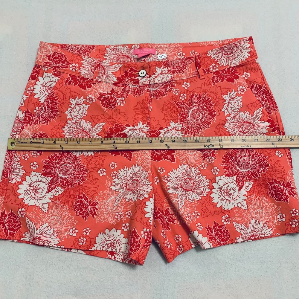 Isaac Mizrahi Floral Shorts Women's 16 Coral Red Stretch Cotton Blend 6" Inseam - Picture 6 of 11